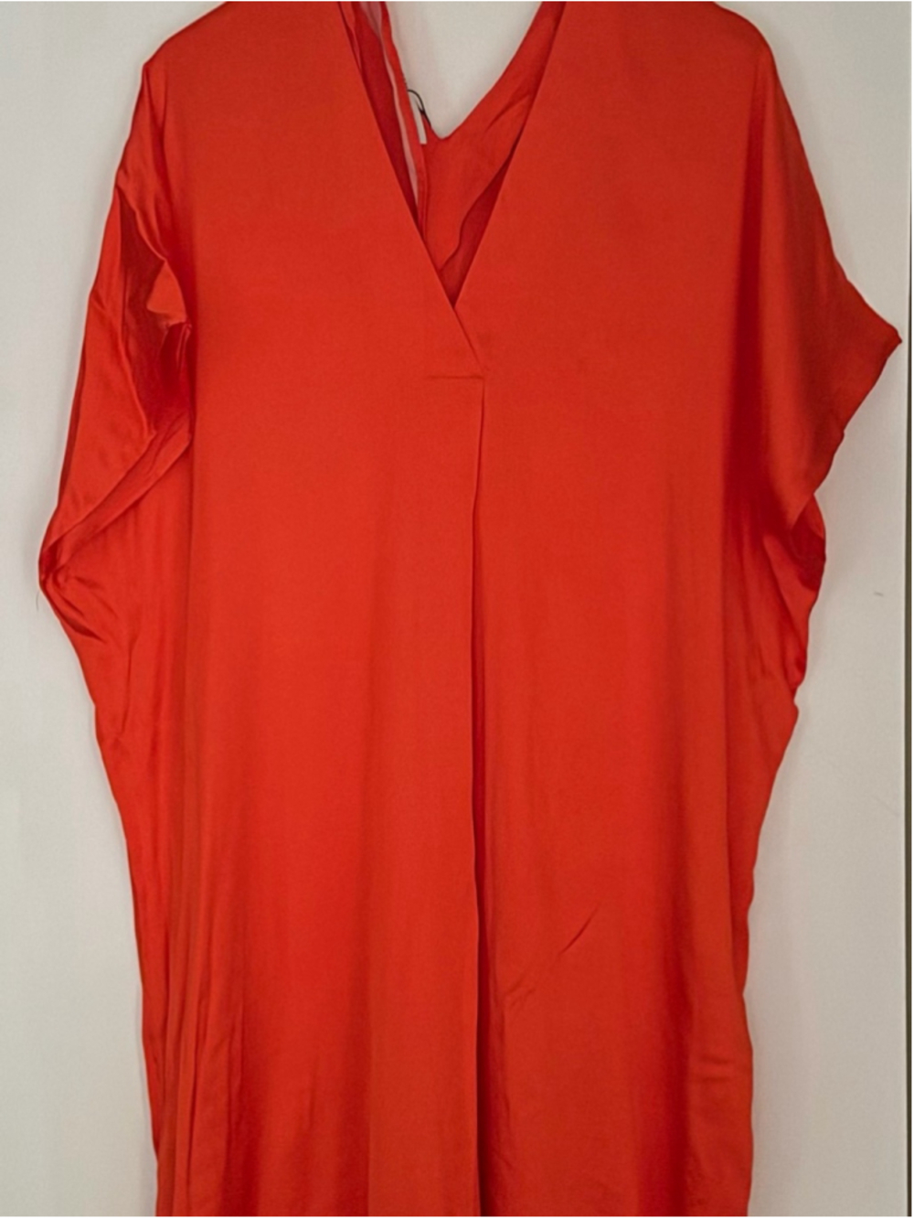 Zara Red Orange Satin Kaftan Maxi Dress Oversized One Size - Picture 6 of 8